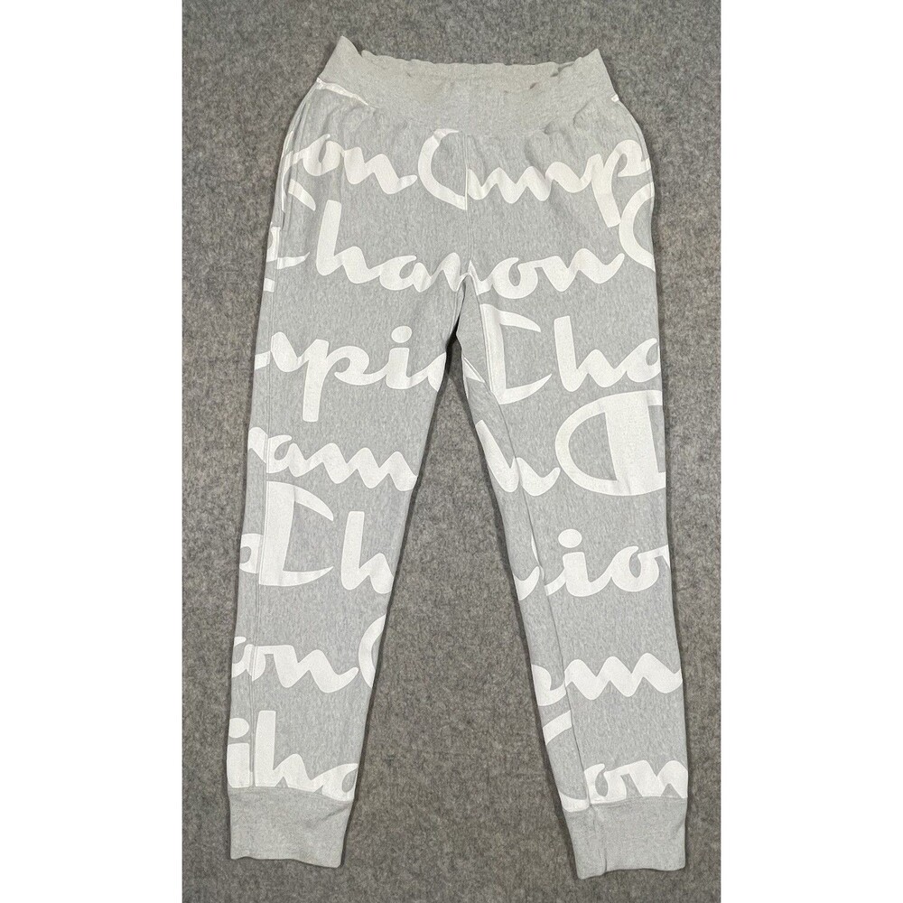 Champion Reverse Weave Sweatpants Gray All Over Print Script Logo Joggers Medium